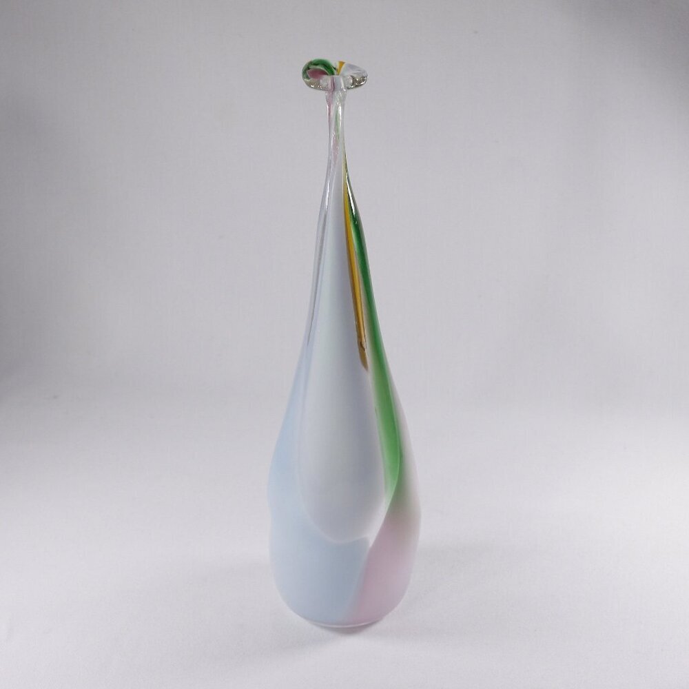Vintage Signed glass art piece deflated balloon, Pastel toned art glass bud vase